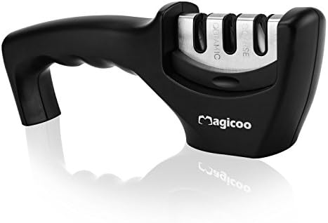 Knife Sharpener for All Knives, Detachable Grinder Head Easy-Clean Manual Magicoo 3 Stage Sharpening Tool System- Diamond Ceramic Tungsten Steel, Black