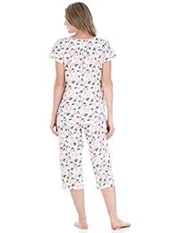 Sleepyheads pijama de algodón de manga corta con cuello en V y capri para mujer