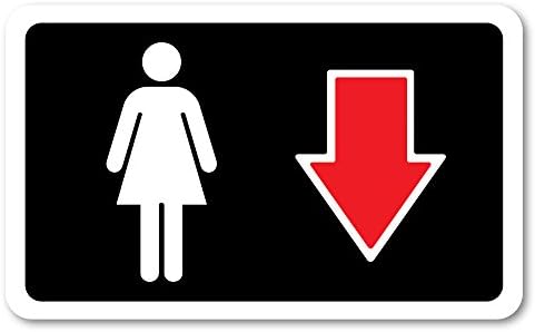 Grafken: GR1394 Plastic Sign Small 5 in x 3 in: RESTROOMS ICON-Women Style 1. Arrow Down