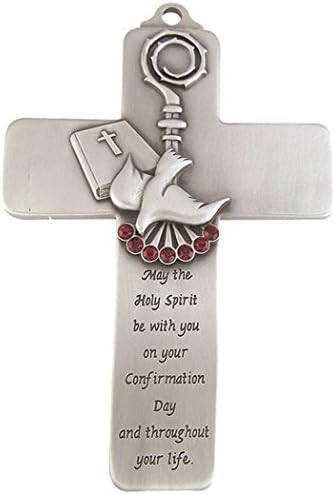 Confirmation Cross Pewter Holy Spirit Dove Wall Cross with Message, 5 Inch
