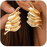 Wekicici Irregular Golden Stud Earrings for Women Vintage Wrinkle Geometric Dangle Earrings Unique Gold Silver Plated Rectangle Statement Earrings Jewelry Gift for Evening Party Dress