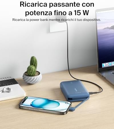 BoostCharge Power Bank 10000mAh con Cavo USB-C Integrato - Blu