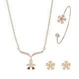 M-Tree Stainless Steel Jewelry Sets - Fashion Cute Pendant Necklaces Stud Earring Bracelets For Women Color Gold