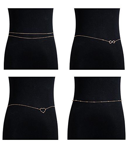 Masedy 4Pcs Waist Belt Belly Chains for Women Sexy Body Chain Bikini Beach Jewelry Set A