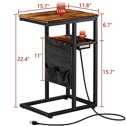 SUPERJARE Side Table with Charging Station, C Shaped End Table with USB