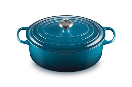 Le Creuset Signature Gusseisen-Bräter mit Deckel, Ø 31 cm, Oval, Für alle Herdarten und Induktion geeignet, Volumen: 6,3 l, 5,705 kg, Deep Teal, 21178
