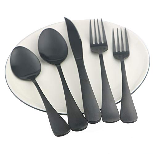BRIIEC Matte Black Steak Knife Flatware Set, 20 Piece Set Stainless