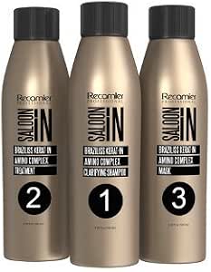 Recamier SalonIn Braziliss Kerat-in Amino Alisadora Complex Kit Shampo,  Tratamiento \u0026 Mascarilla Para Cabello Frizzado Danado y Seco Duración de 4  Meses 3.38oz(100ml)x3unidades : Amazon.es: Belleza