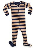 Leveret Kids Striped Baby Girls Footed Pajamas Sleeper 100% Cotton (Size 12-18 Months,Navy & Beige)