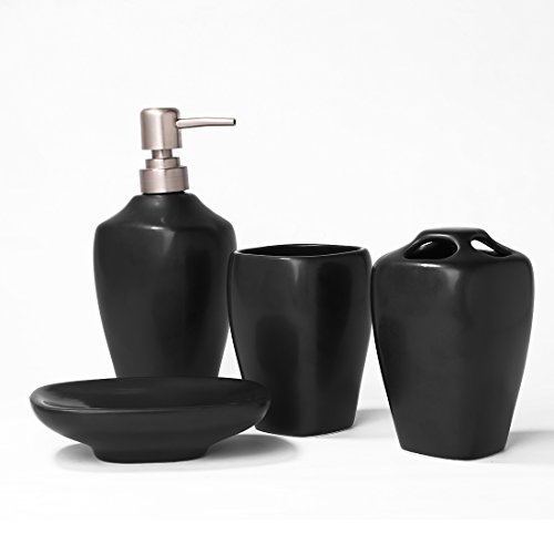 FORLONG FL3013 Black Mate Ceramic Bathroom Accessories Set of 4:1 Gargle Cups,1 Toothbrush Holders,1 Soap Dishes,1 Soap Dispenser - Thumbnail 7