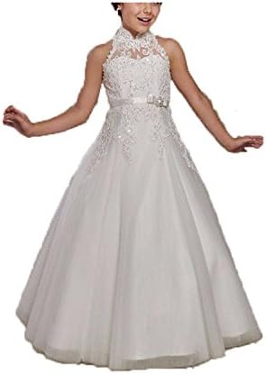 Aurora dresses Girl's High Neck Flower Girl Dress Lace Sequin First Communion Dresses For Wedding