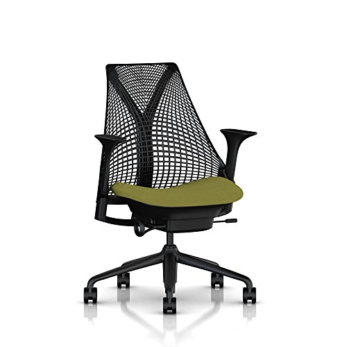 Herman Miller Sayl Ergonomic Office Chair with Tilt Limiter and Carpet Casters | Stationary Seat Depth and Arms | Black Frame with Artichoke Crepe Seat