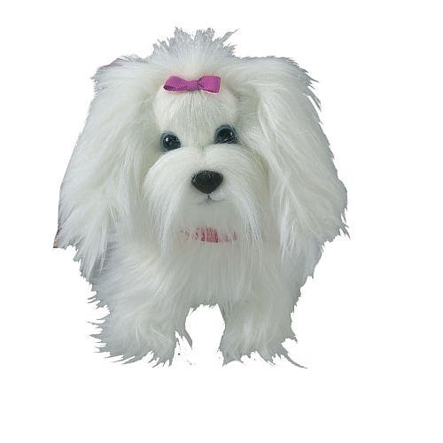 AniMagic Fluffy Go Walking Puppy - White with Purple Bow