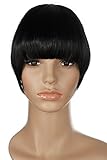 S-noiliteJet Black 7 Inches Straight One Piece Front Bangs Fringe Clip in Hair Extensions Clip Ins Hairpiece for Girls Ladies Women