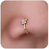 Aneneiceera Vintage Crystal Star Nose Ring - Gold Rhinestone Stud Boho Cz No Piercing Hoop Clip on Nose Ring Jewelry for Women