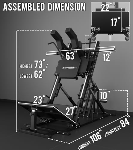Eonfit EL2 2.0 Leg Press Machine for Home Gym, Hack Squat Machines with Linear Bearing 45°, Calf Raise Machine, 4-in-1 Design Lower Body Strength Training Equipment 1300lbs