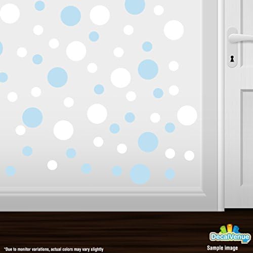 Set of 30 - Circles Polka Dots Vinyl Wall Graphic Decals Stickers (Baby Blue/White)