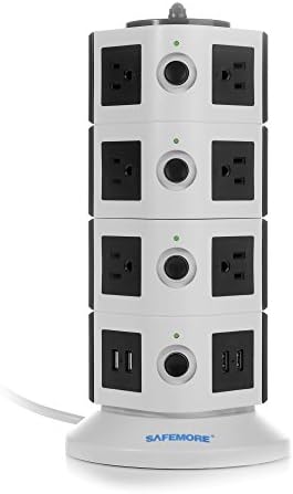 Safemore 14-Outlet Power Strip with 2.1A 4 USB Charging Ports and 6.5-Feet Cord (White+Black)