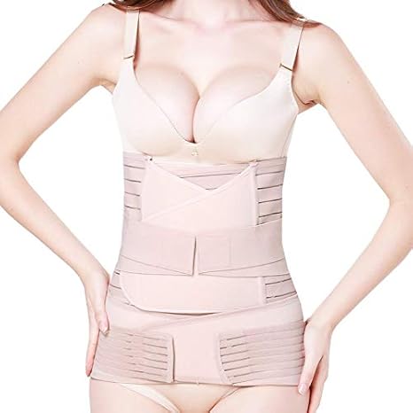 elebae 3 in 1 Postpartum Support Recovery Belly Wrap Waist Pelvis Postnatal Body Shaper Slimming Belt (Skin Colour, Large)