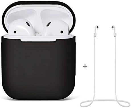Airpods Case, Airpods Strap, Airpods Silicone Protective Cover with Earphone Sports Anti-lost Strap, Apple Airpods Charging Case (Black)