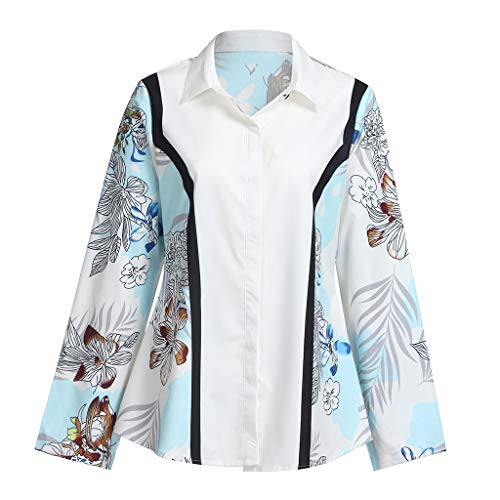 Respctful✿ Women Floral Top Long Sleeve Outwear Woman Button Down Shirts Plus Size Clothing for Women White