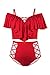Kisscynest Women's Plus Size Swimwear 2 Piece High Waisted Swimsuit Ruffle Bikini Red XL