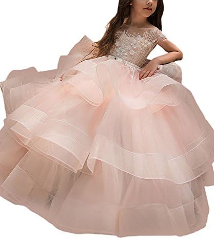 Long Girls Pageant Dresses 7-16 Organza Princess Cap Sleeves Kids Prom Puffy Ball Gowns 114