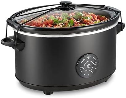 Hamilton Beach 7 Quart Set & Forget Portable Programmable Slow Cooker | 15 Cooking Options With 5 Time and 3 Heat Functions | Lid Latch | Dishwasher Safe Stoneware Crock & Glass Lid | Black | 33670