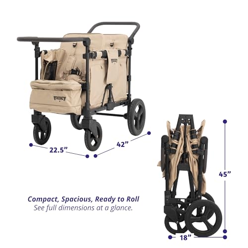 Keenz MOOV 2-Passenger All-Terrain Stroller Wagon with Reclining Seats, Cooler Bin, Push/Pull Handle, and Rubber Wheels – Foldable Wagon for Kids and Toddlers, Mocha