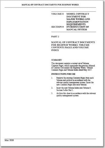 Buy Manual Of Contract Documents For Highway Works Vol 0 Model
