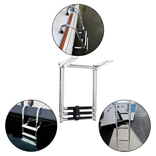 image for DasMarine 3 Step Ladder 316 Stainless Steel Telescoping Ladder, Telesc