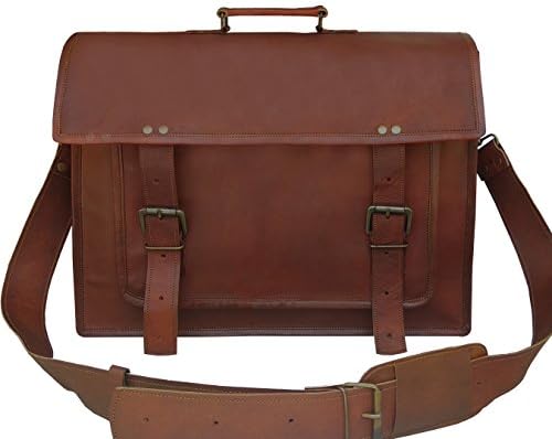 VINTAGE COUTURE 18 Inch Rustic Vintage Leather Messenger Bag Laptop Bag
