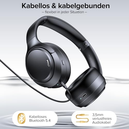 ECLVOX Bluetooth Over Ear Headphones with Hybrid ANC & 6 ENC Microphones, 120 Hours Battery, Foldable Design, Comfort Ear Pads, Wireless Headphones for Gaming, Music, Home Office & Travel