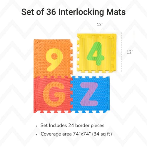 Tadpoles Foam Playmats for Kids, 36 Interlocking Tiles Teach The ABCs