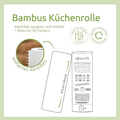 Pandoo Bamboo Kitchen Roll Washable Household Towels, Eco Friendly Paper Towels, Replace Up To 60 Household Rolls, More Absorbent And Tear Resistant Than Conventional Kitchen Towels