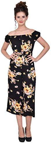 MansiCollections Off Shoulder Black Floral Print Jumpsuit for Women