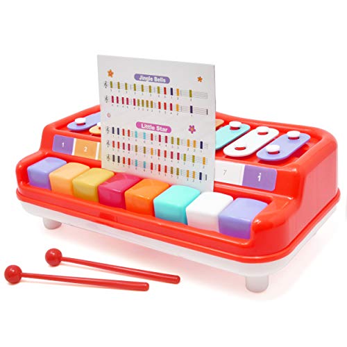 2 In 1 Xylophone for Kids, For your Mini Musician / Piano / Casio Musical Toy, Bright Multi-Colored Keys, Instrument for Babies, Toddlers and Preschoolers, With Music Cards Songbook