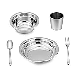 LIANYU 5-Piece Toddler Kids Dinnerware Set, Stainless Steel Childrens Dinnerware Include Plate/Bowl / Cup/Spoon / Fork, Eco Friendly & BPA Free - Dishwasher Safe