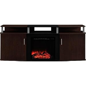 Ameriwood Home Carson Electric Fireplace TV Console for TVs up to 70″,  Cherry