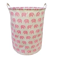 LEELI Laundry Handles-Collapsible Canvas Basket Bin,Kids Room,Home Organizer,Nursery Storage,Baby Hamper,19.7×15.7 (Pink Elephant)