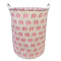 LEELI Laundry Handles-Collapsible Canvas Basket Bin,Kids Room,Home Organizer,Nursery Storage,Baby Hamper,19.7×15.7 (Pink Elephant)