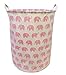 LEELI Laundry Hamper with Handles Collapsible Canvas Laundry Basket,Waterproof Storage Basket Home Organizer for Nursery,Clothes,Toys,Baby Hamper19.7×15.7(pink elephant)
