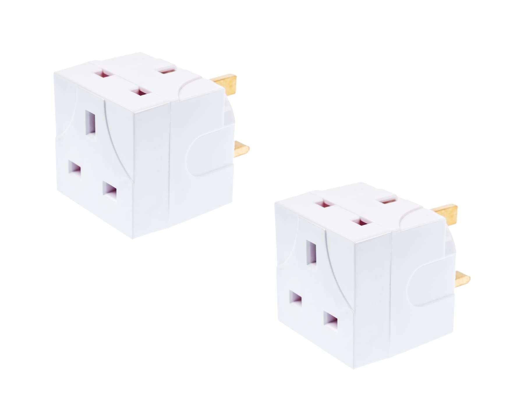 Invero 2 Way Double Socket Multi-Purpose Block Splitter Mains Wall Adapter 2 Gang UK Plug Fitted with 13A Fuse - Ideal for Travels, Home, Office and more - 2 Pack White