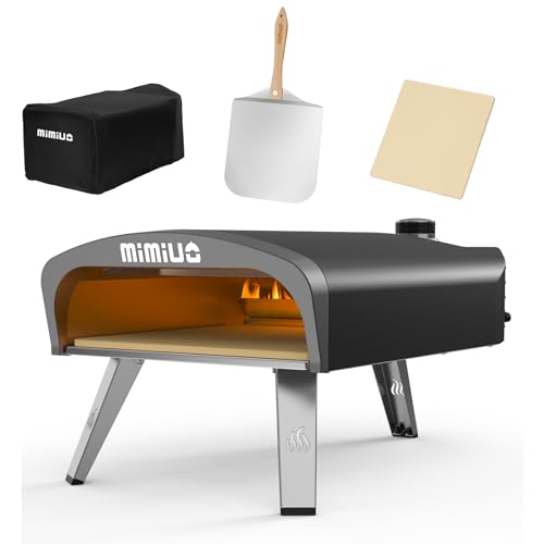 Mimiuo Gas Pizza Oven with Pizza Stone and Pizza Shovel, Mobile Pizza Oven, Portable Pizza Oven for Patio and Balcony, Pizza Oven for Garden, Outdoor, Gas Pizza Oven, Black