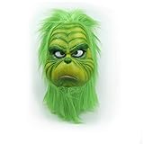 NECHARI Christmas Mask Deluxe Latex Green Full Head Stole Christmas Mask
