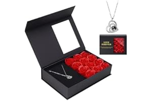 WOKEISE Preserved Real Rose with Necklace I Love You in 100 Languages, Valentines Day Gifts For Her, Plastic, preserved fresh flower
