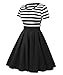 VESSOS Women's Stripes Patchwok A-line Short Sleeve Cocktail Midi Dress Dark  Black Small