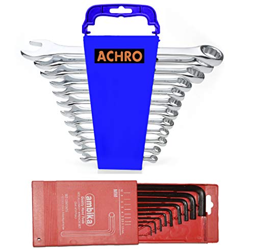 ACHRO Stainless Steel Tool kit with Allen Key Set and Combination Spanner Set (Multicolour) -Set of 21 Pieces