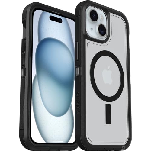 Otterbox Funda para iPhone 17e, 16e, 15, 14, 13 Defender XT con MagSafe, Resistente a Golpes y caídas, Testada 5X con estandares Militares anticaídas, Transparente, Negro, Sin Caja Retail
