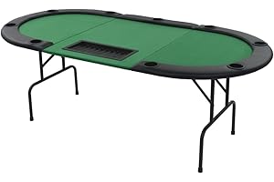 vidaXL 9-Player Folding Poker Table with Cup Holders and Dealer Tray - 3-Fold Oval Green Game Table for Home Poker Games, Made from Durable MDF and Polyester Upholstery, Easy Assembly